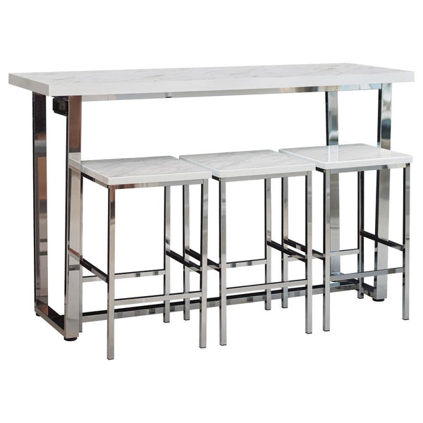 Marmot 4-piece Rectangular Counter Height Set White Marble and Chrome .
